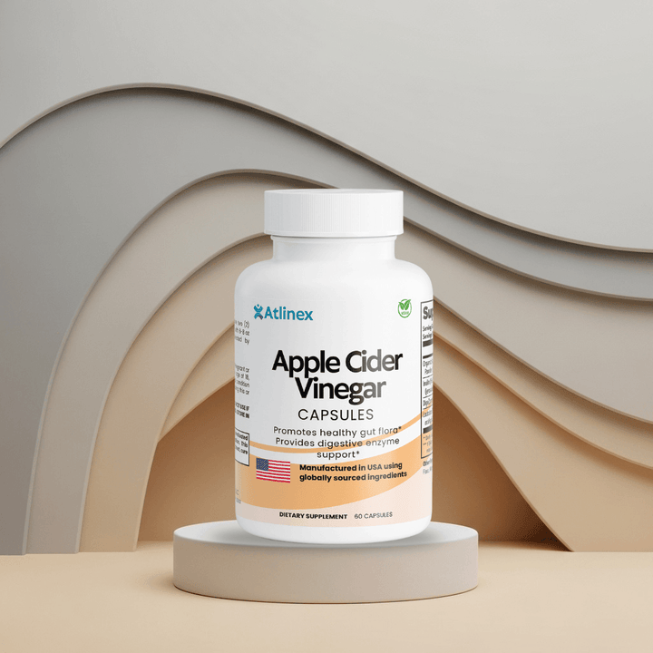 Atlinex Apple Cider Vinegar capsules on a neutral background