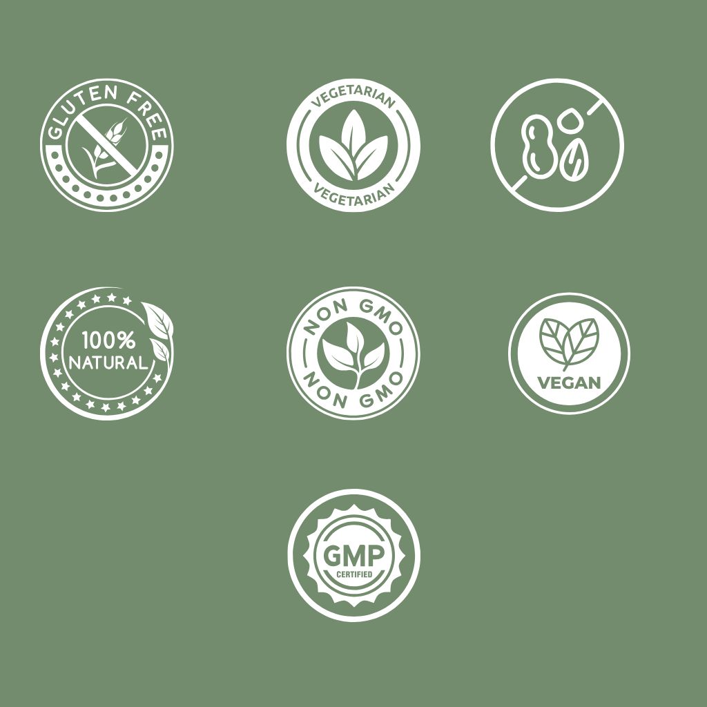 Set of health and wellness icons on a green background for Atlinex Sea Moss Capsules